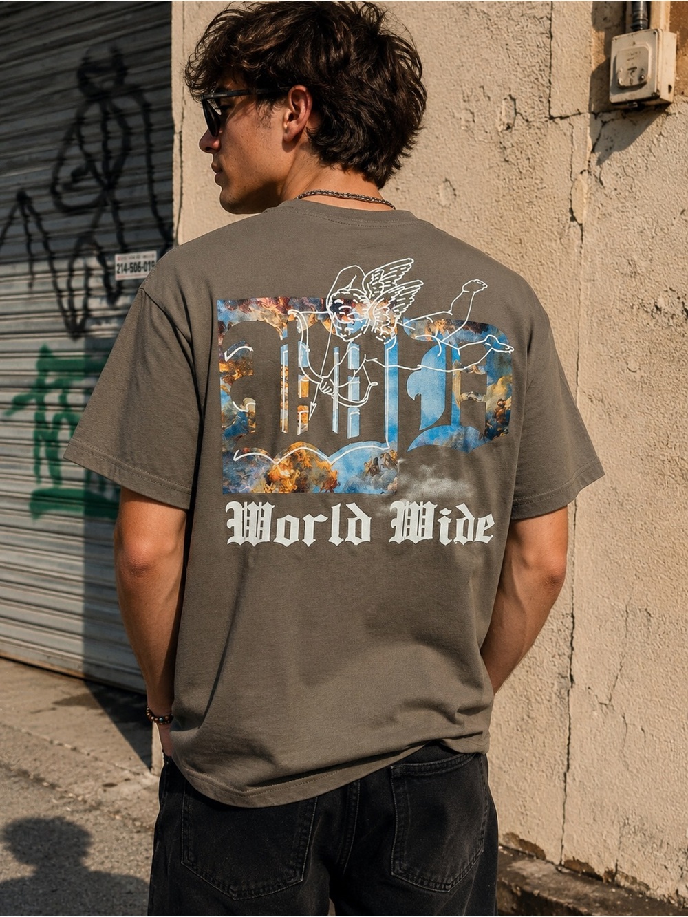 GSTR World Wide Graphic Tee Small Streetwear Angel Oversized Style Grunge Y2K